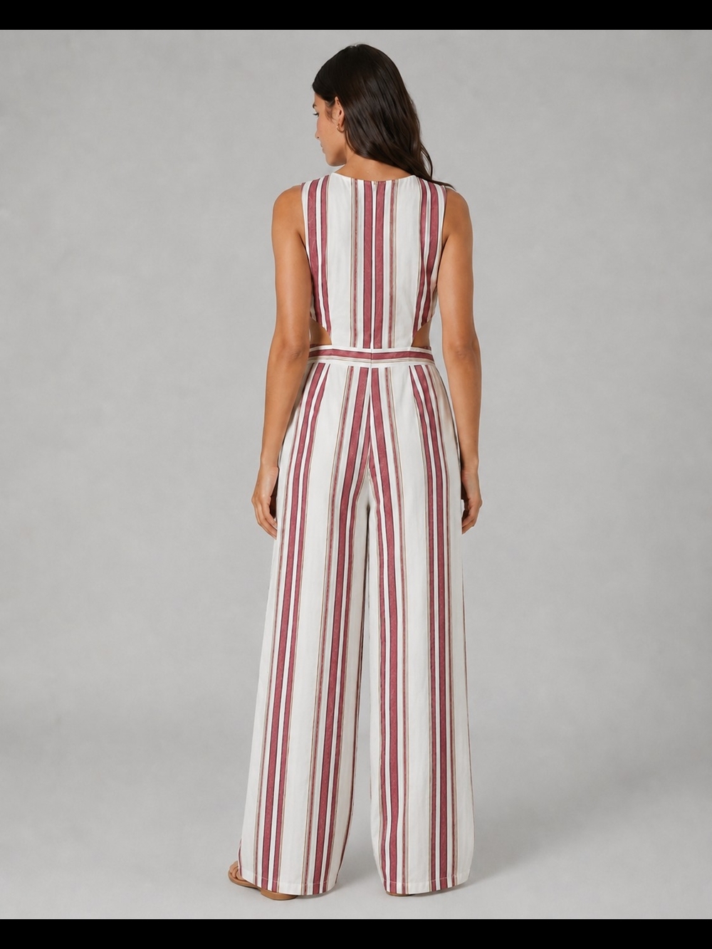 Japna Womens Red and White Striped Sleeveless Pants Jumpsuit Size M - Picture 6 of 8